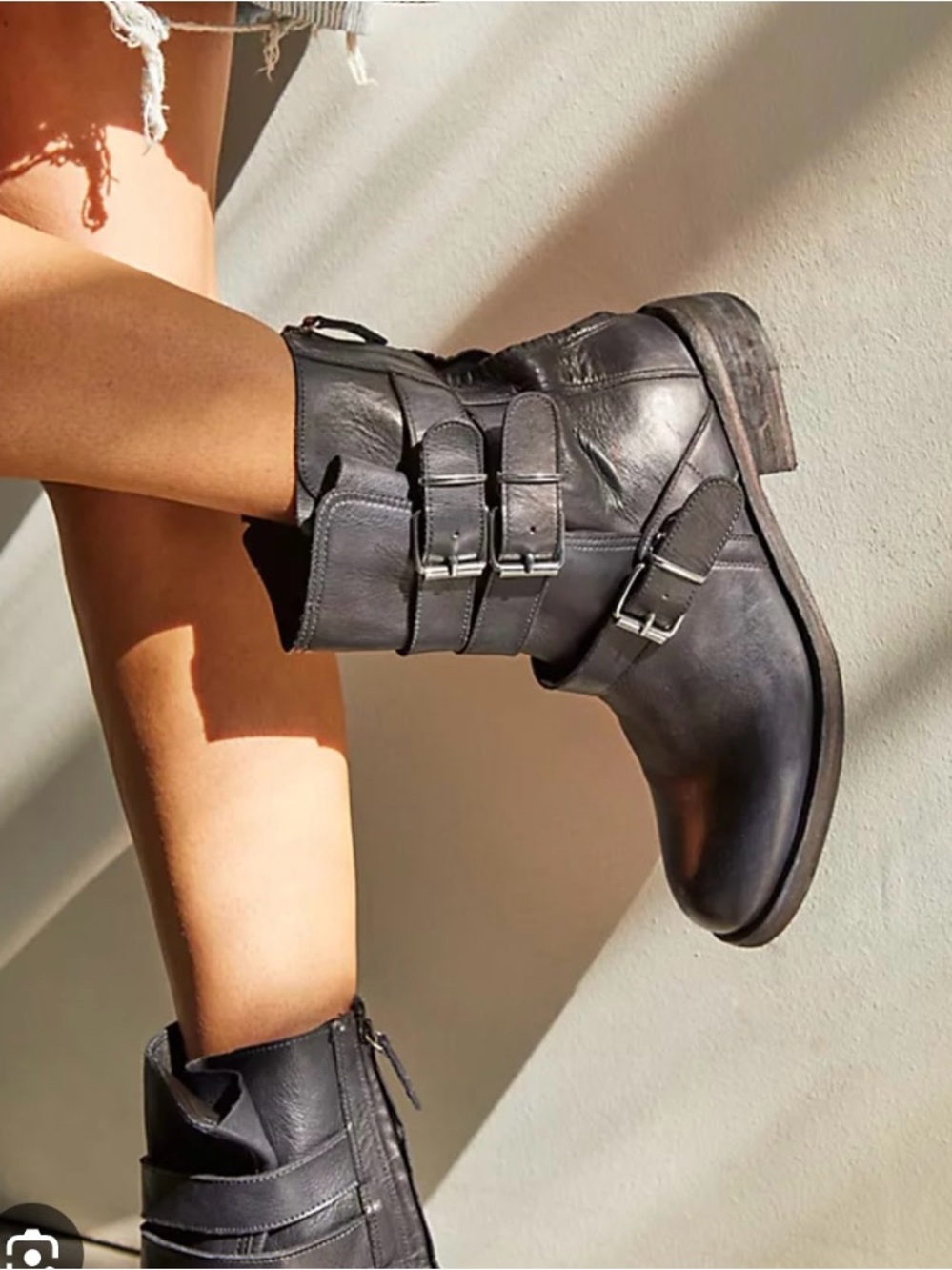 Eric Michael Black Triple-Buckle Leather Moto Boots